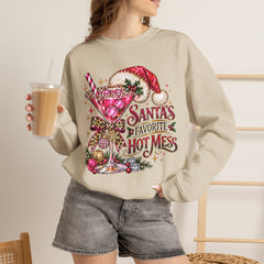 "Santa's Favorite Hot Mess" Sparkle Martini Holiday Christmas Crewneck