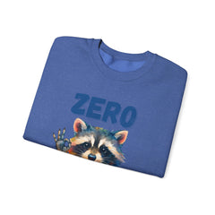 Crewneck Sweatshirt — "Zero Fluffs Given" Raccoon Holiday Gildan Crewneck