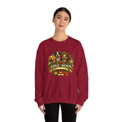 Love Dogs Crewneck Sweatshirt — Cute Paw Print & Dog Portraits Graphic