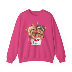 Yorkshire Terriers in Coffee Cup Sweatshirt - Valentine's Day Cuteness