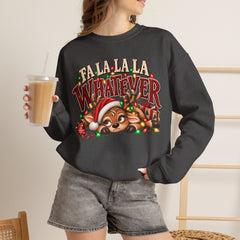'Fa La La La Whatever' Cute Sleepy Reindeer Christmas Sweatshirt