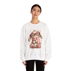Cute Bunny Sweatshirt — Heart Glasses Bunny Crewneck, Cozy Valentine Pullover
