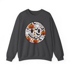 Halloween Smiley Sweatshirt — Pumpkin & Ghost Spooky Face Crewneck