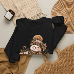 Leopard Snowman Crewneck Sweatshirt — Cozy Holiday Winter Christmas Graphic
