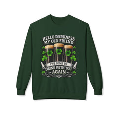 St. Patrick's 'Hello Darkness My Old Friend' Crewneck Sweatshirt — Irish Shamrock Beer Design