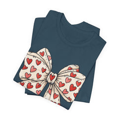 Heart Bow T-Shirt — Cute Valentine’s Day Tee with Red Heart Pattern