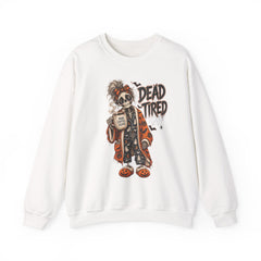 Dead Tired Halloween Crewneck Sweatshirt – Sleepy Skeleton Coffee Graphic Halloween
