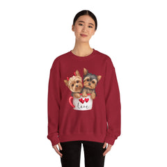 Yorkshire Terriers in Coffee Cup Sweatshirt - Valentine's Day Cuteness