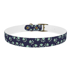 Dog Collar- Navy With Turquoise Paw Prints