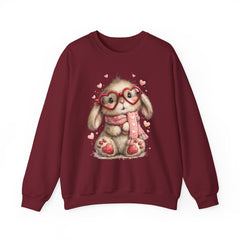 Cute Bunny Sweatshirt — Heart Glasses Bunny Crewneck, Cozy Valentine Pullover