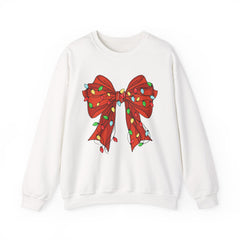 Festive Christmas Bow with Lights, Crewneck Sweatshirt, Holiday Sweatshirt, Winter Fashion, Christmas Apparel