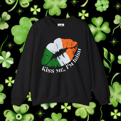 St. Patrick's Day Unisex Crewneck- “Kiss Me, I’m Irish” Flag Lips