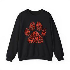 Christmas Bow Paw Print Gildan Sweatshirt — Red Heart Paw Design for Pet Lovers