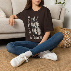 FB Rockstar Dog Unisex T-Shirt - Deaf Dogs Definitely Rock White Upright Bass Design