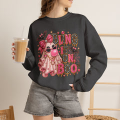 'Bling It On Boo' Pink Ghost Halloween Crewneck Sweatshirt