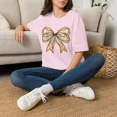 Vintage Newspaper Print Pen & Ink Bow T-Shirt