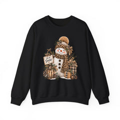 Leopard Snowman Crewneck Sweatshirt — Cozy Holiday Winter Christmas Graphic