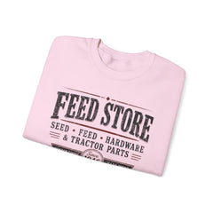 Feed Store Crewneck Sweatshirt — Vintage Farmhouse Seed & Feed Graphic - Southern Heritage