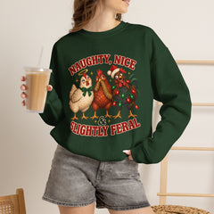 "Naughty, Nice & Slightly Feral" Holiday Christmas Crewneck Sweatshirt