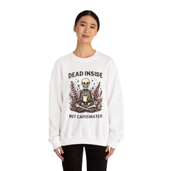 Skeleton Coffee Sweatshirt, Dead Inside But Caffeinated Crewneck, Halloween Gift, Unisex Fall Apparel, Cozy Lounge Wear