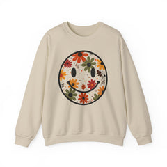 Floral Smile Sweatshirt — Retro Fall Flowers Smiley Crewneck