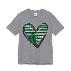 St. Patrick's Day Heart Tee - Unisex Jersey Short Sleeve Shirt with Clover Design