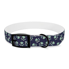 Dog Collar- Navy With Turquoise Paw Prints