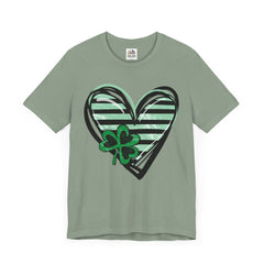 St. Patrick's Day Heart Tee - Unisex Jersey Short Sleeve Shirt with Clover Design