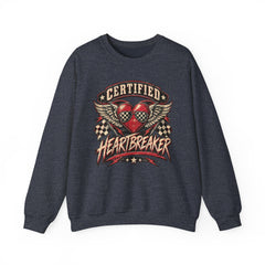 Certified Heartbreaker Crewneck Sweatshirt — Vintage Racing Winged Valentines Heart Graphic