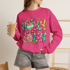 Holly Jolly Crewneck Gildan Sweatshirt — Colorful Christmas Ornament Holiday Sweater