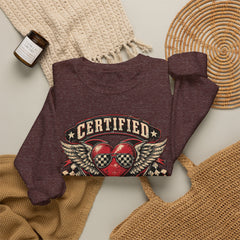 Certified Heartbreaker Crewneck Sweatshirt — Vintage Racing Winged Valentines Heart Graphic