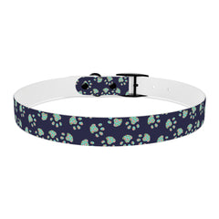 Dog Collar- Navy With Turquoise Paw Prints