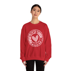 Crewneck Sweatshirt — Pink 'Love More' Heart Stamp Graphic