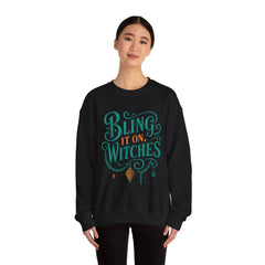 Bling It On, Witches Sweatshirt – Cozy Halloween Apparel, Unisex Crewneck, Spooky Season Fashion, Witchy Gifts, Fall Collection