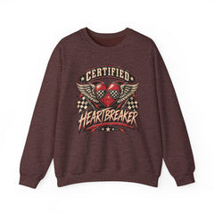 Certified Heartbreaker Crewneck Sweatshirt — Vintage Racing Winged Valentines Heart Graphic