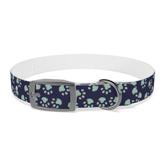 Dog Collar- Navy With Turquoise Paw Prints