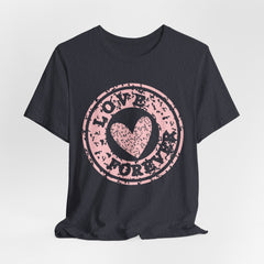 Heart Stamp Tee — Pink 'Love More' Graphic T-Shirt