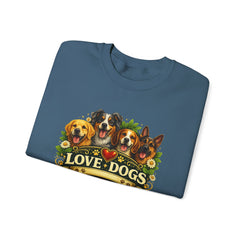 Love Dogs Crewneck Sweatshirt — Cute Paw Print & Dog Portraits Graphic