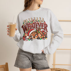 'Fa La La La Whatever' Cute Sleepy Reindeer Christmas Sweatshirt