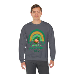 St. Patrick's Day Unisex Crewneck Sweatshirt - Happy Leprechaun Rainbow Design
