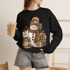Leopard Snowman Crewneck Sweatshirt — Cozy Holiday Winter Christmas Graphic