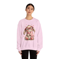 Cute Bunny Sweatshirt — Heart Glasses Bunny Crewneck, Cozy Valentine Pullover