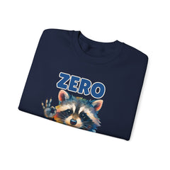Crewneck Sweatshirt — "Zero Fluffs Given" Raccoon Holiday Gildan Crewneck