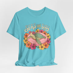 Seas the Day Turtle Tee — Vintage Floral Beach T-Shirt
