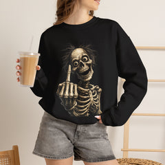 Skeleton Middle Finger Crewneck Sweatshirt — Edgy Gothic Halloween Graphic