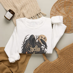 Hello Darkness Crewneck Sweatshirt — Gothic Moon Raven Graphic- Halloween