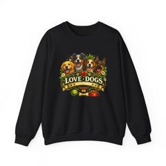 Love Dogs Crewneck Sweatshirt — Cute Paw Print & Dog Portraits Graphic
