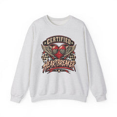 Certified Heartbreaker Crewneck Sweatshirt — Vintage Racing Winged Valentines Heart Graphic