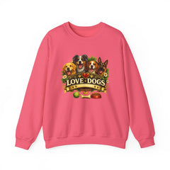 Love Dogs Crewneck Sweatshirt — Cute Paw Print & Dog Portraits Graphic
