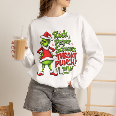 Rock - Paper - Scissors - Throat Punch- Dr. Seuss Grinch Christmas Sweatshirt